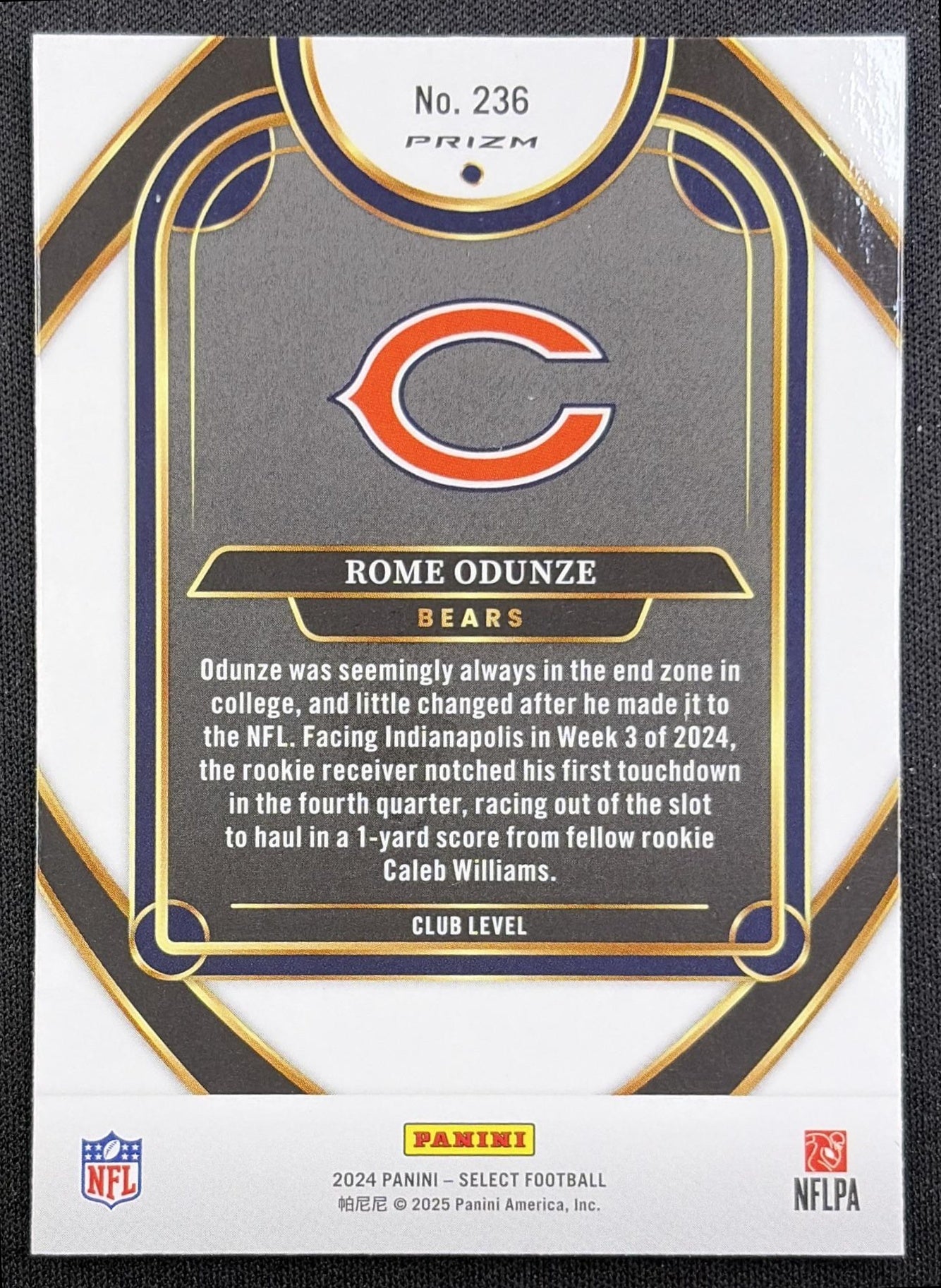 Rome Odunze 2024 Panini Select Club Red and Blue Prizm Shock Bears back