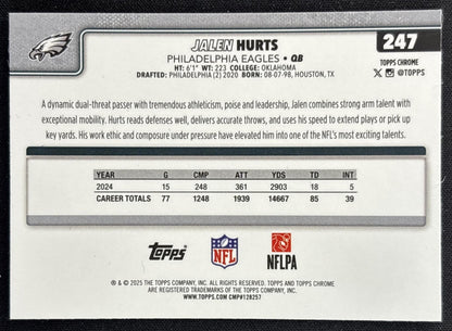 Jalen Hurts 2025 Topps Chrome RayWave Refractor Eagles back