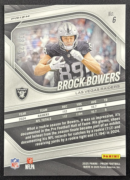 Brock Bowers 2025 Panini Prizm Blue Wave /230 Raiders