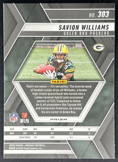 Savion Williams 2025 Panini Mosaic Rookies Red and White Stripe Prizm Packers