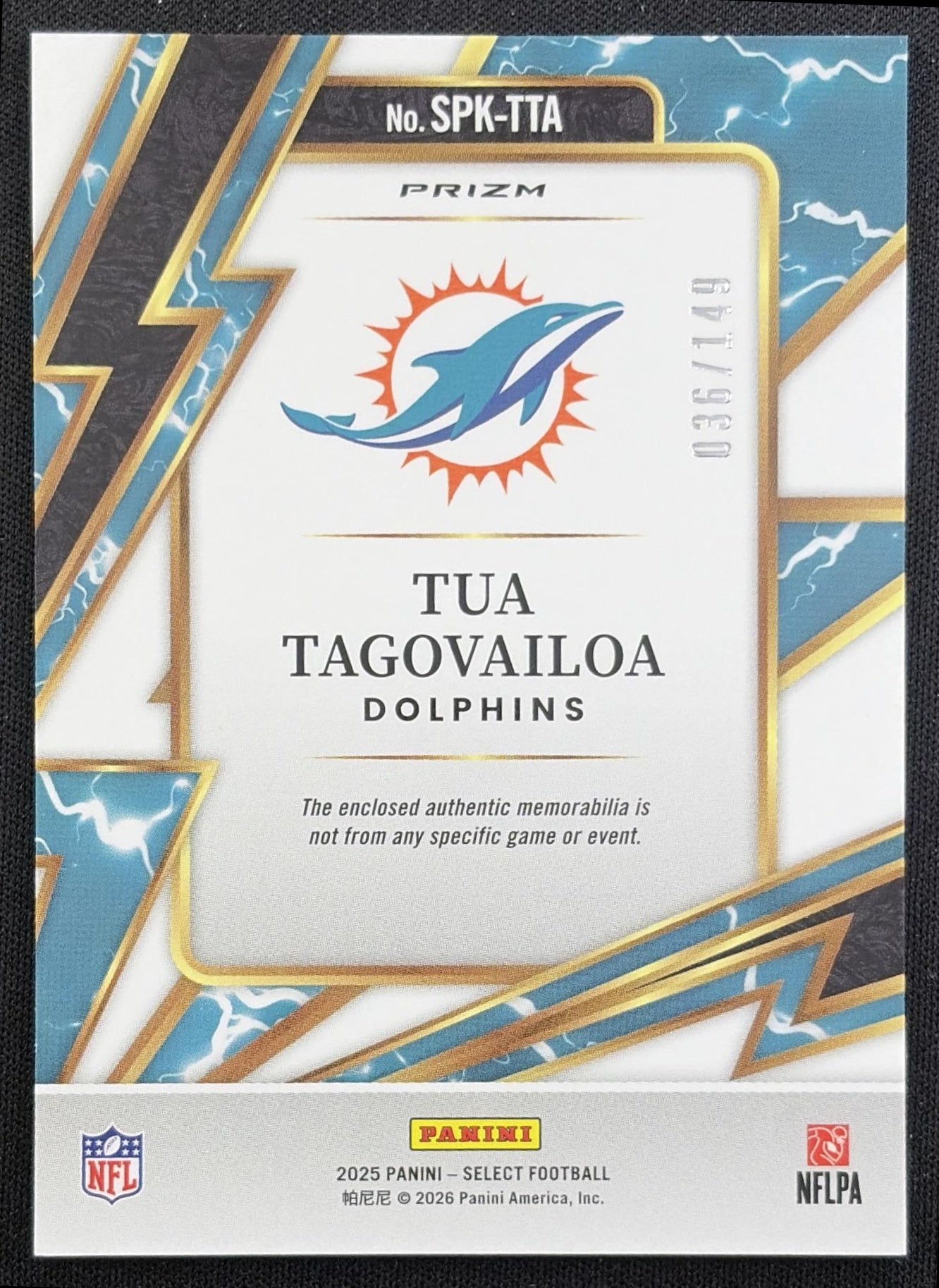 Tua Tagovailoa 2025 Panini Select Sparks Silver Prizm /149 Dolphins Miami Dolphins back