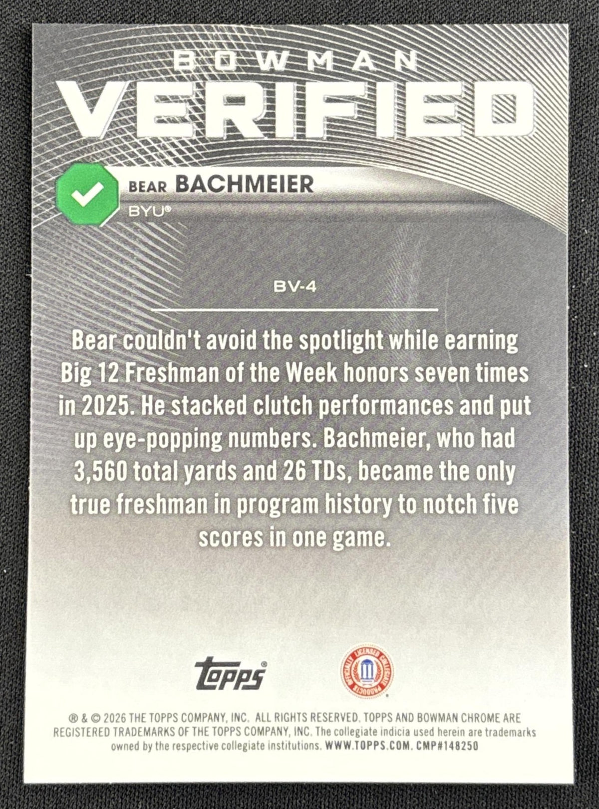 Bear Bachmeier 2026 Bowman Verified Chrome Cougars