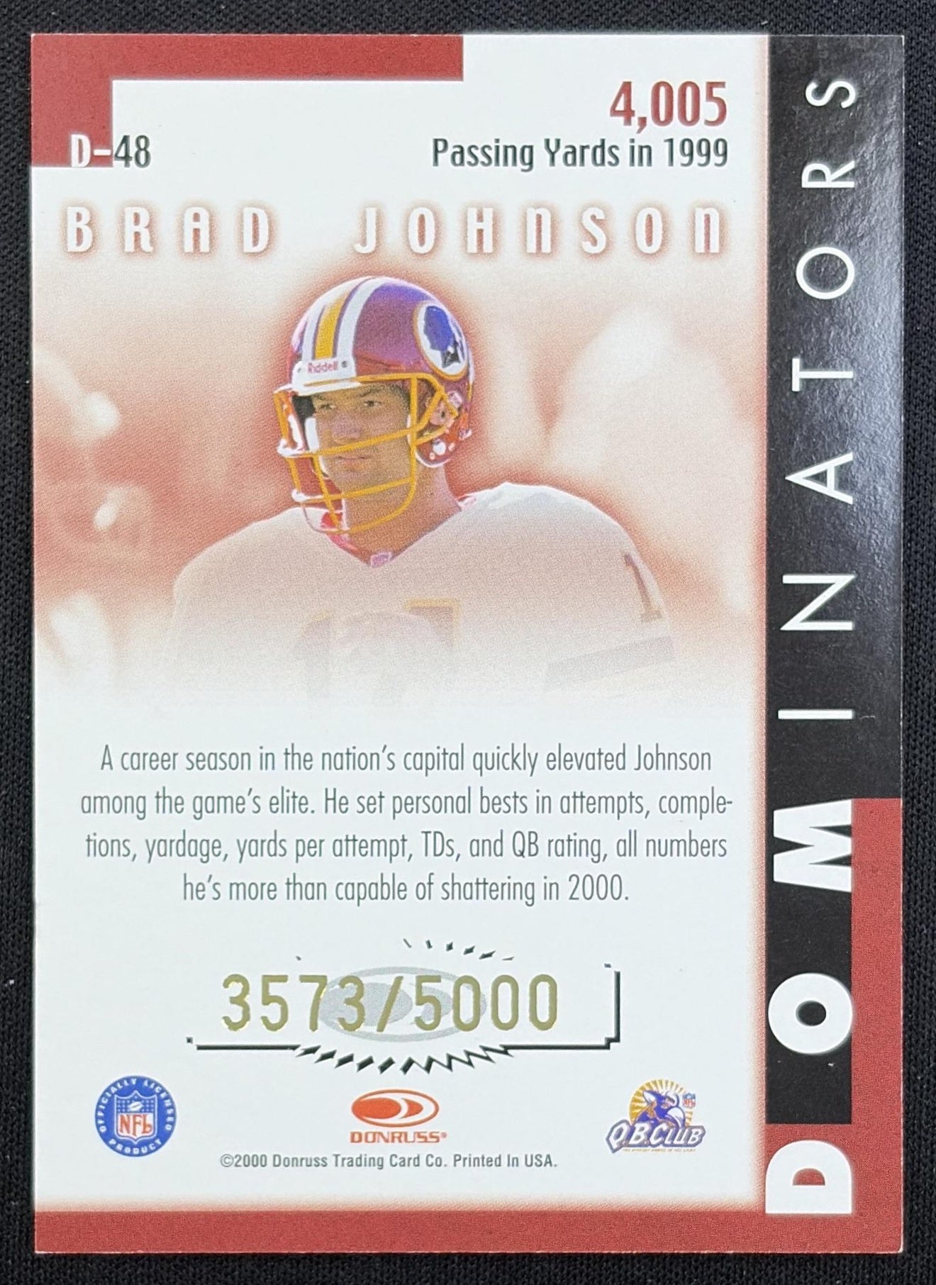 Brad Johnson 2000 Donruss Dominators /5000 Redskins