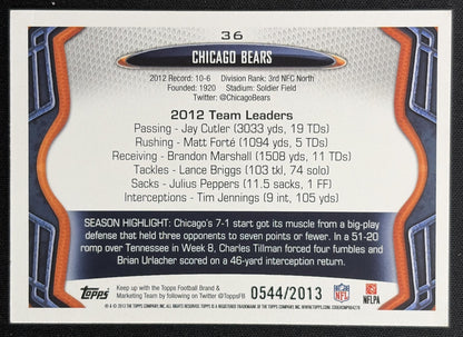 Chicago Bears 2013 Topps Gold /2013 Sports Trading Card