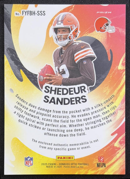 Shedeur Sanders 2025 Panini Donruss Optic First Year Fresh Blue Hyper Prizm Browns Cleveland Browns back