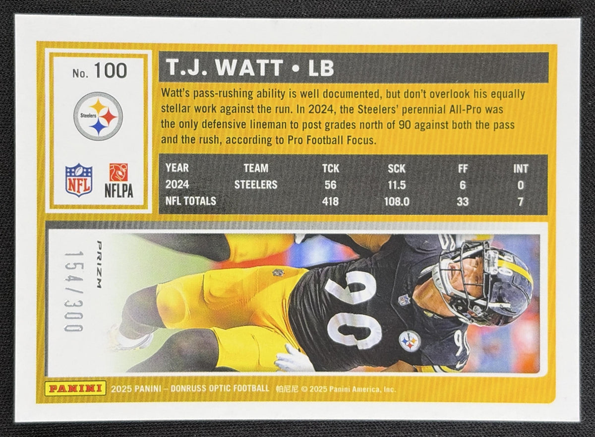 T.J. Watt 2025 Panini Donruss Optic Wave Prizm /300 Steelers back