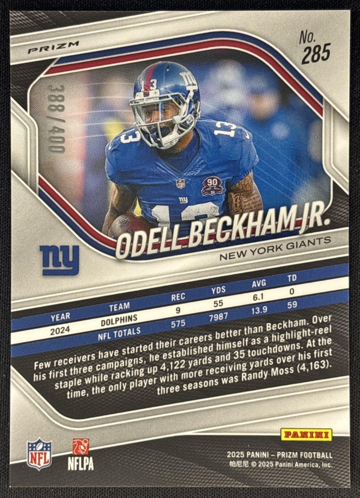 Odell Beckham Jr. 2025 Panini Prizm Pandora /400 Giants back