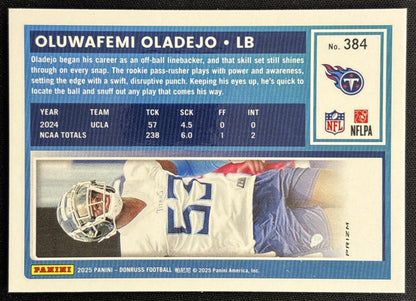 Oluwafemi Oladejo 2025 Panini Donruss Optic Rated Rookie Preview Pink Titans - Back