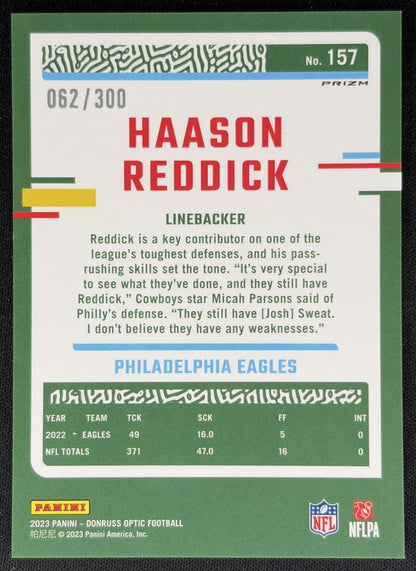 Haason Reddick 2023 Panini Donruss Optic Wave Prizm /300 Eagles back