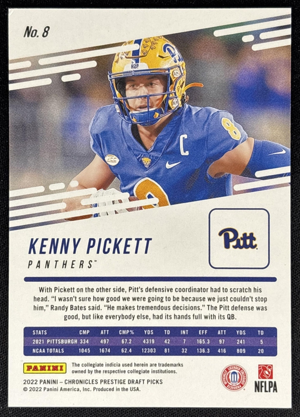 Kenny Pickett 2022 Panini Chronicles Draft Picks Prestige Blue /99 back