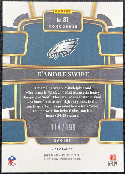 D'Andre Swift 2023 Panini Select Blue Prizms /199 Eagles