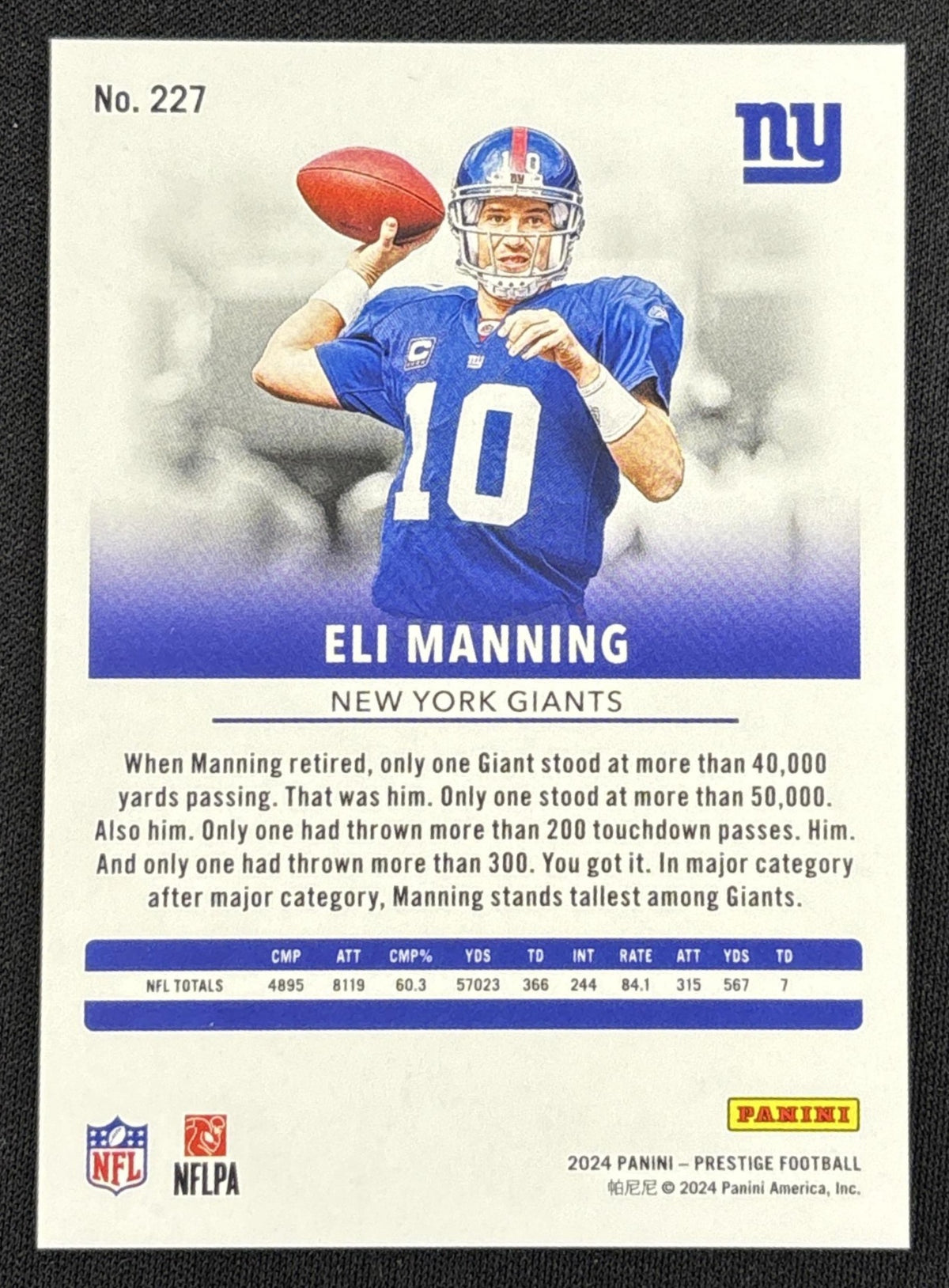 Eli Manning 2024 Panini Prestige Blue Premium Xtra Points /299 Giants
