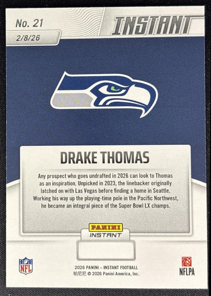 Drake Thomas 2026 Panini Instant Super Bowl LIX Champions Seattle Seahawks