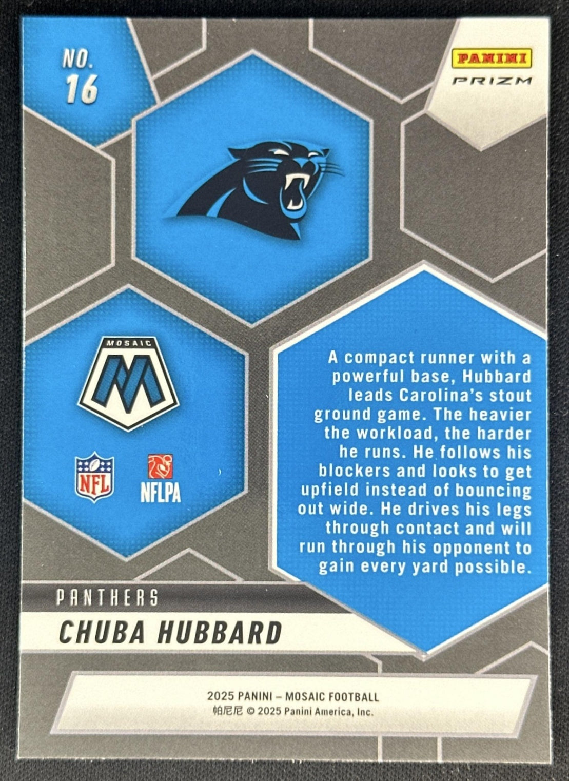 Chuba Hubbard 2025 Panini Mosaic Montage No Huddle Silver Prizm Panthers Sports Trading Cards