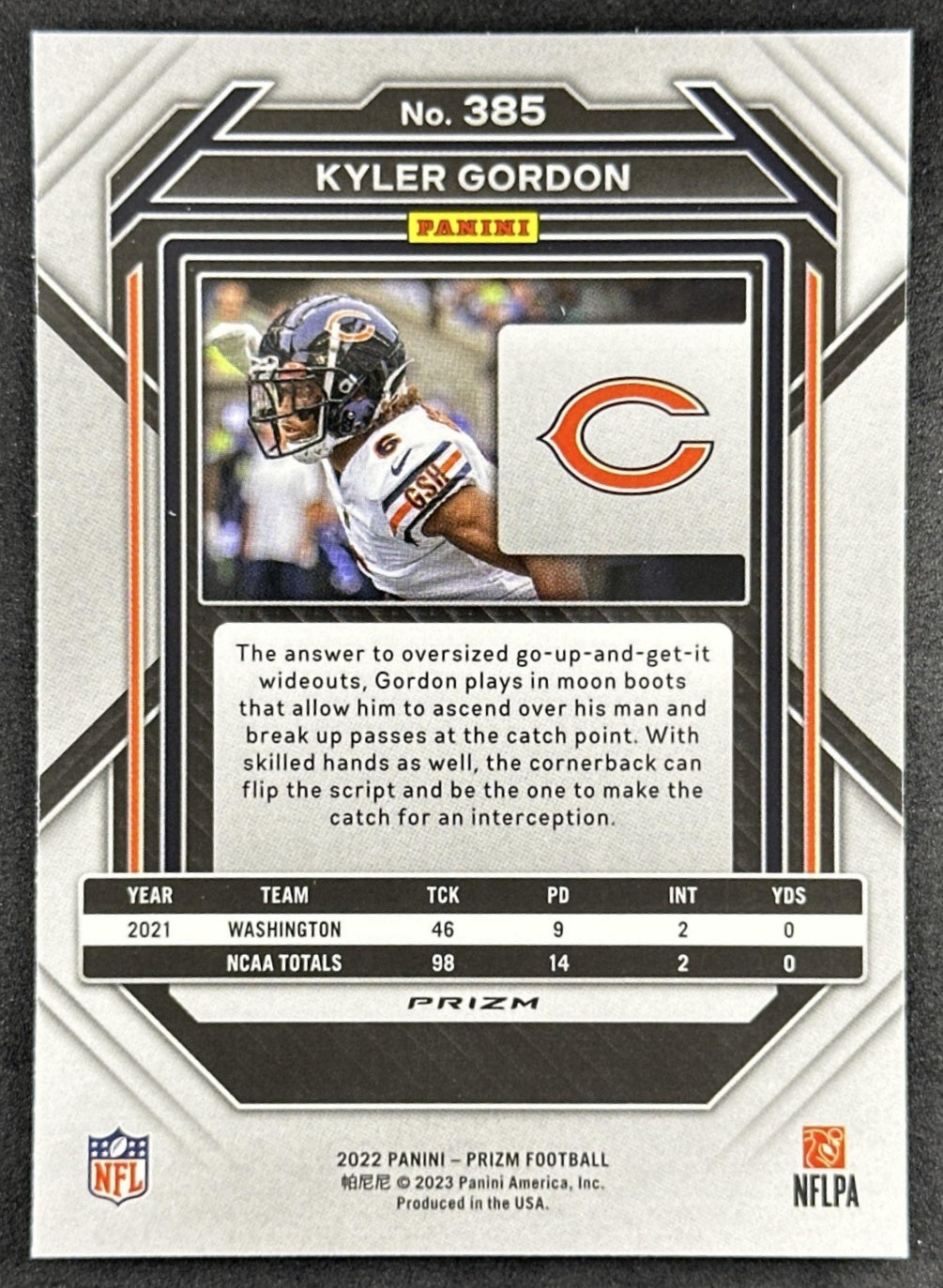Kyler Gordon 2022 Panini Prizm Green Ice Bears Sports Trading Card