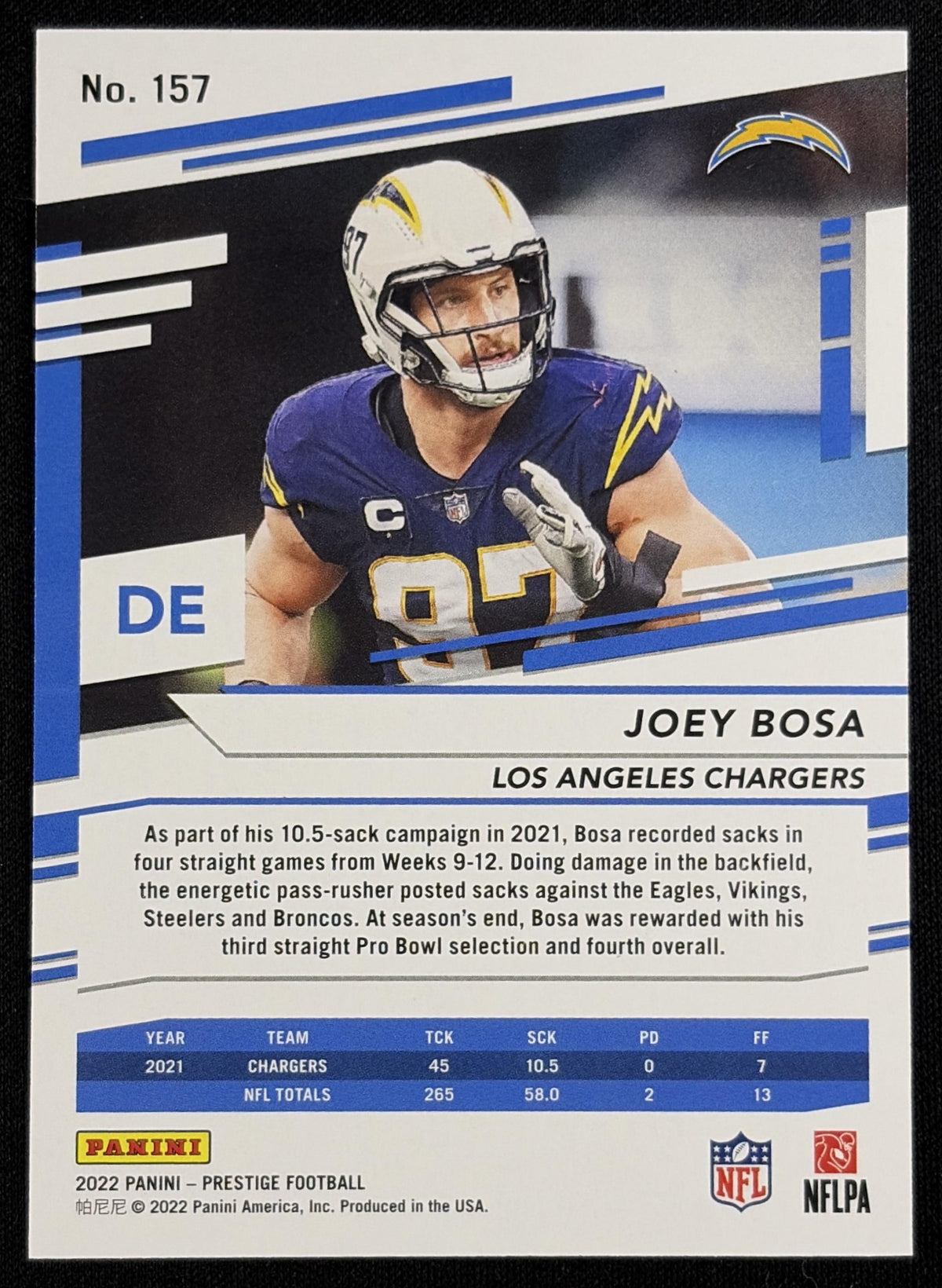 Joey Bosa 2022 Panini Prestige Xtra Points Red /449 Chargers Sports Trading Card
