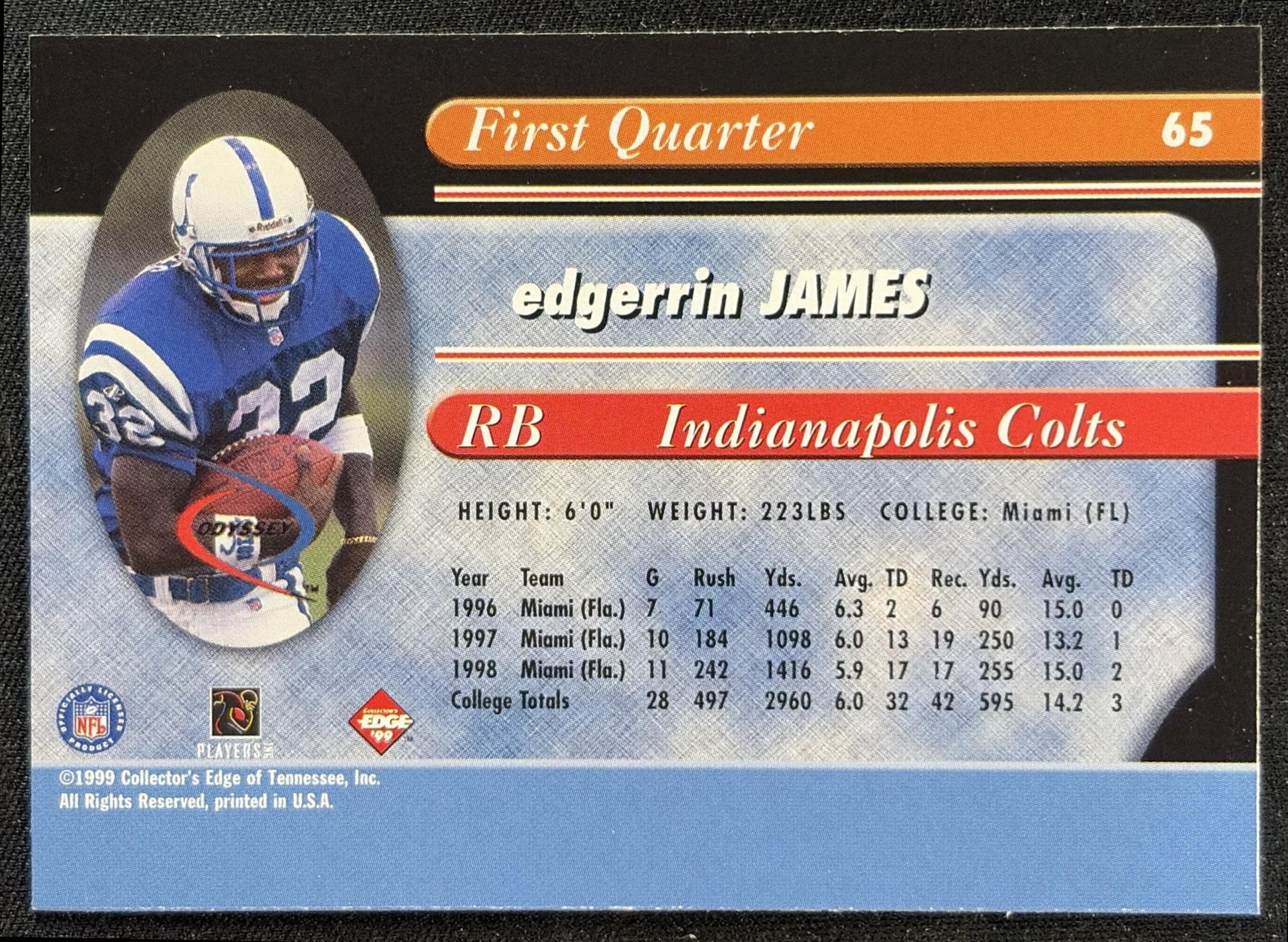 Edgerrin James 1999 Collector's Edge Odyssey Colts