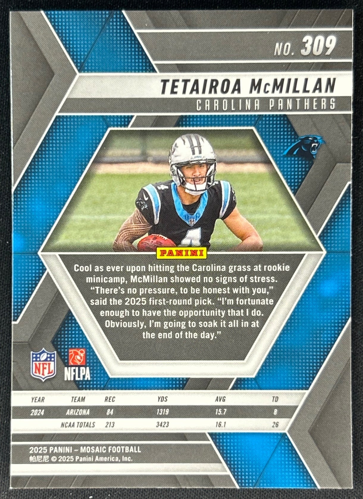 Tetairoa McMillan 2025 Mosaic Rookies Panthers Carolina Panthers Sports Trading Cards
