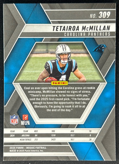 Tetairoa McMillan 2025 Mosaic Rookies Panthers Carolina Panthers Sports Trading Cards