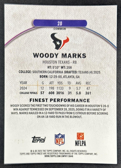Woody Marks 2025 Topps Finest Purple X-Fractor /150 Texans back