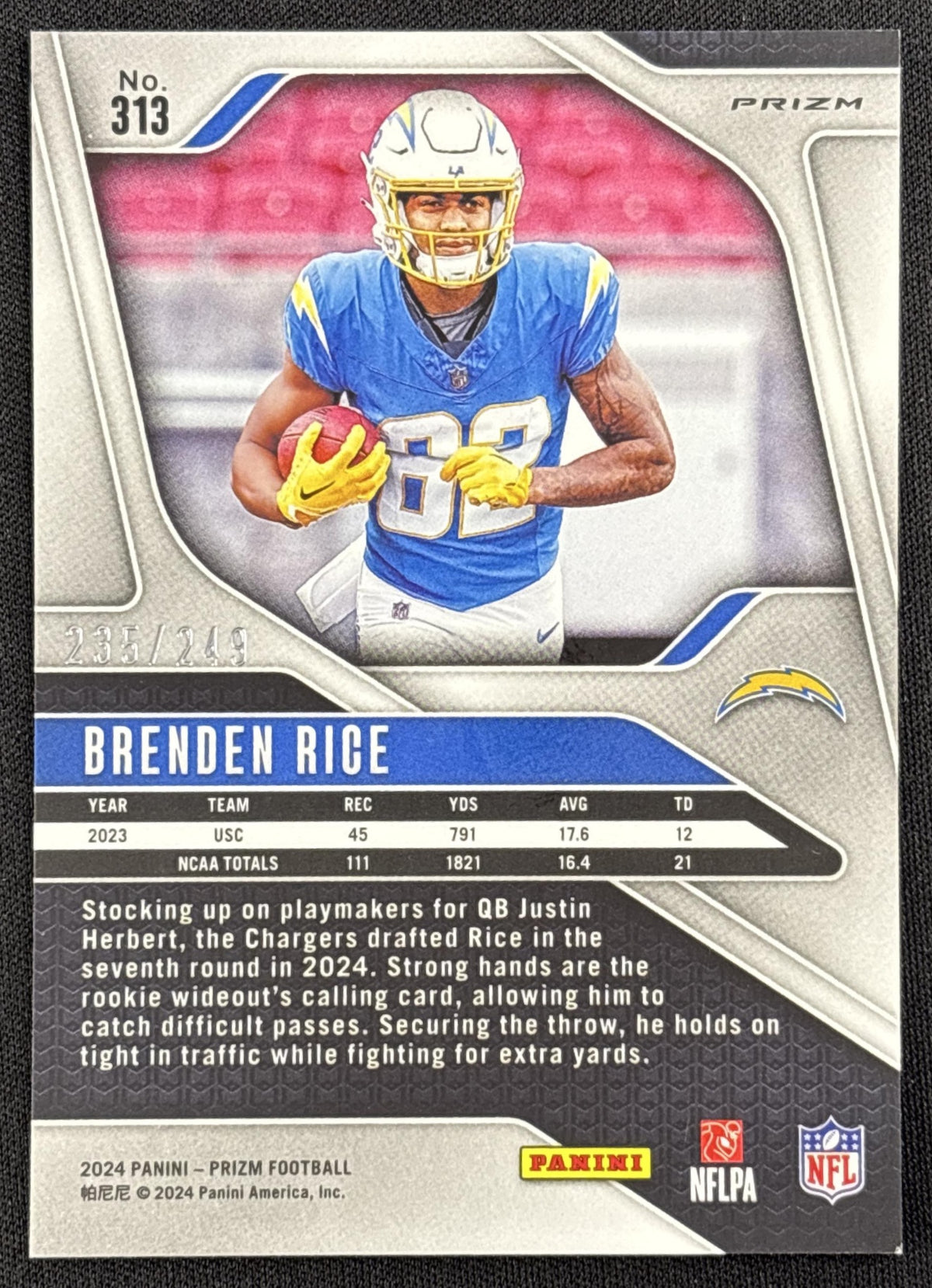 Brenden Rice 2024 Panini Prizm Orange /249 Chargers