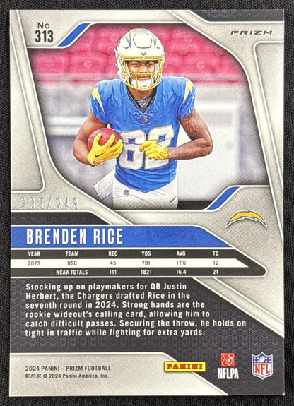 Brenden Rice 2024 Panini Prizm Orange /249 Chargers