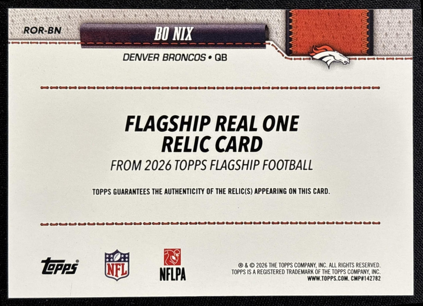 Bo Nix 2026 Topps Real One Relic Broncos - back