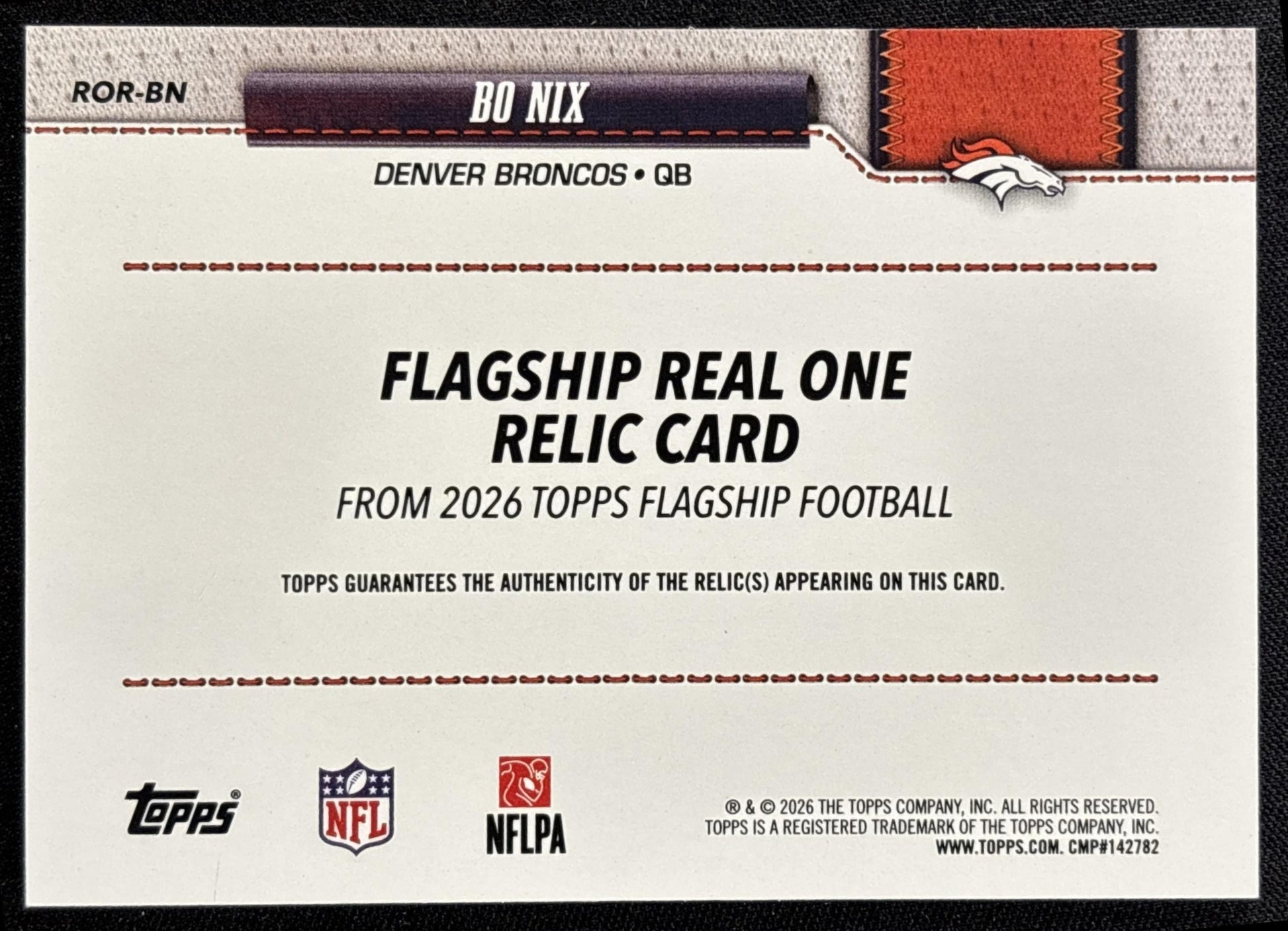 Bo Nix 2026 Topps Real One Relic Broncos - back