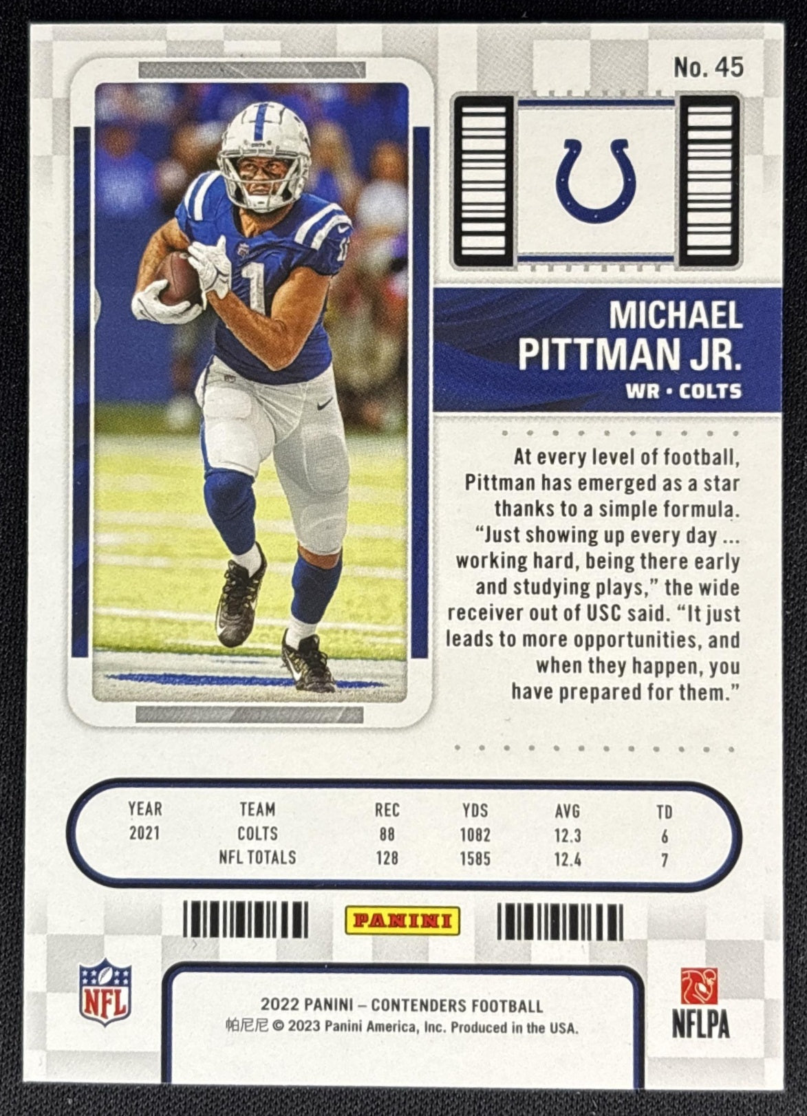 Michael Pittman Jr. 2022 Panini Contenders Playoff Ticket /199