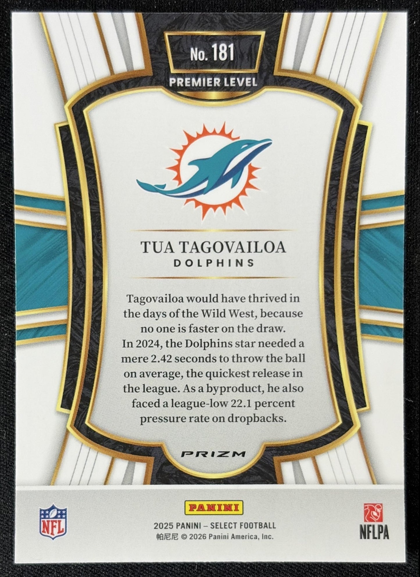 Tua Tagovailoa 2025 Panini Select Premier Level Pink Prizm Shock Dolphins back