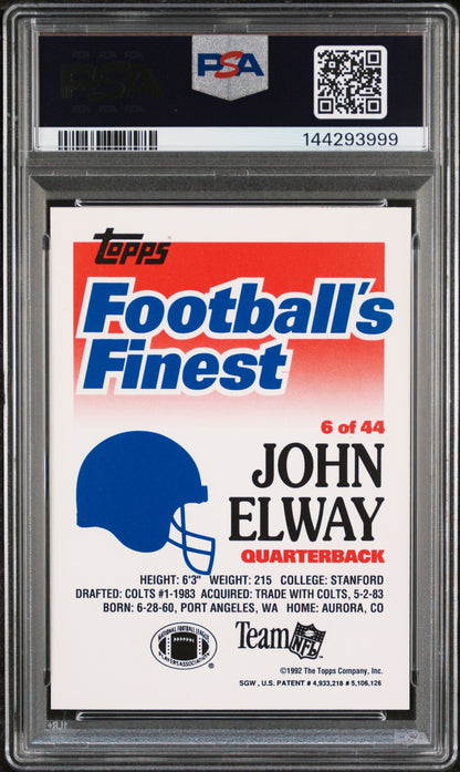 John Elway 1992 Topps Finest PSA 9 Broncos back