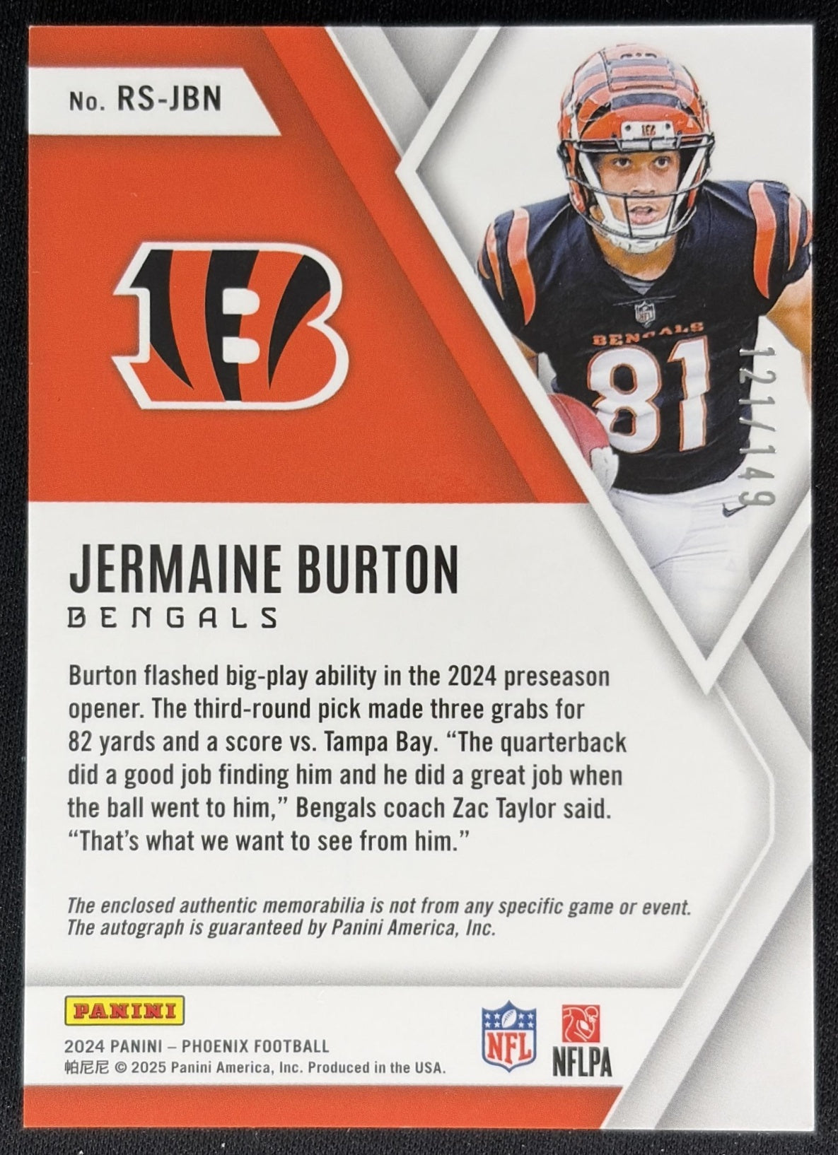 Jermaine Burton 2024 Panini Phoenix Rookie Silhouettes Silver /149 Bengals back
