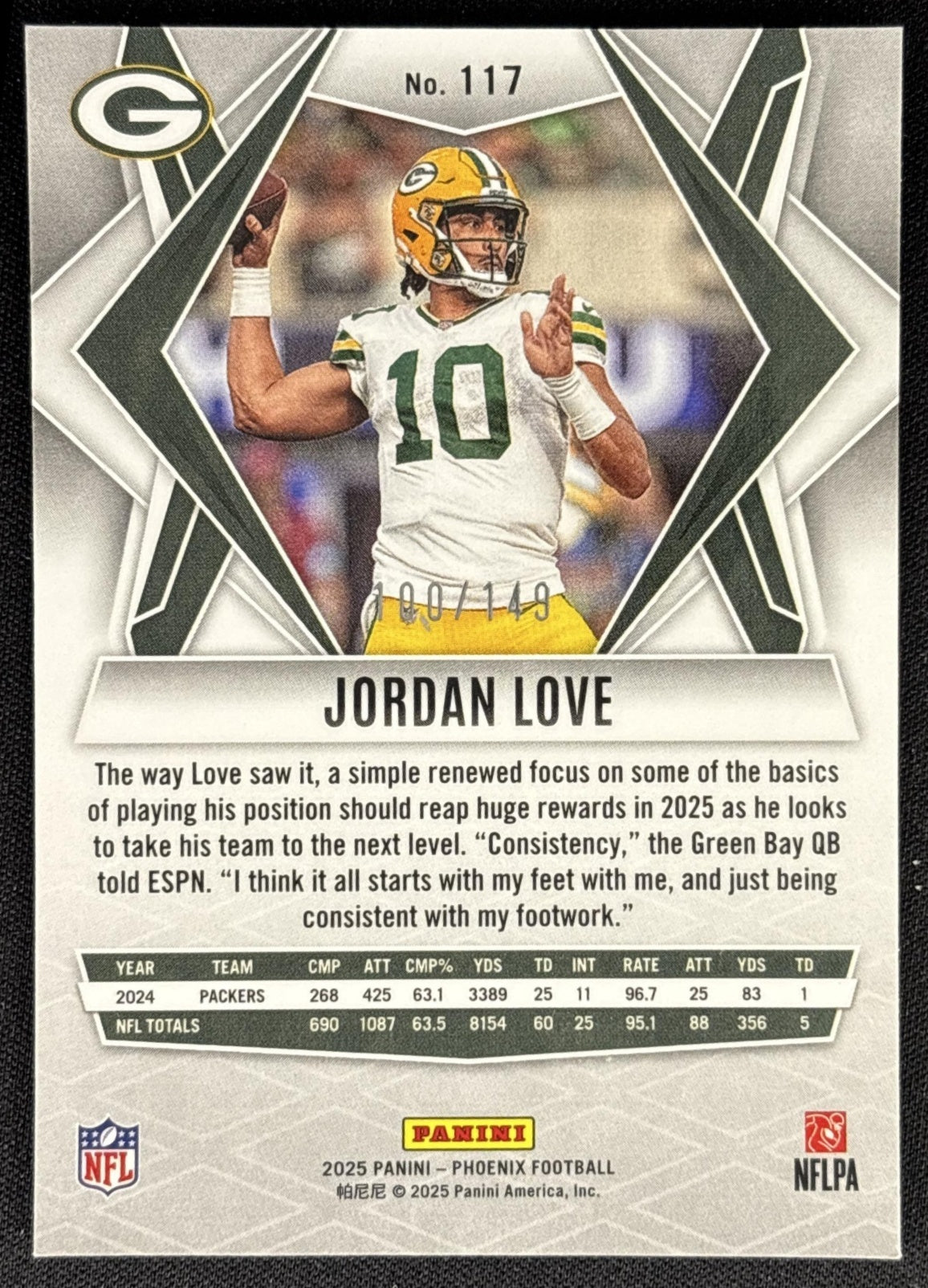 Jordan Love 2025 Panini Phoenix Green Hyper Prizm /149 Packers