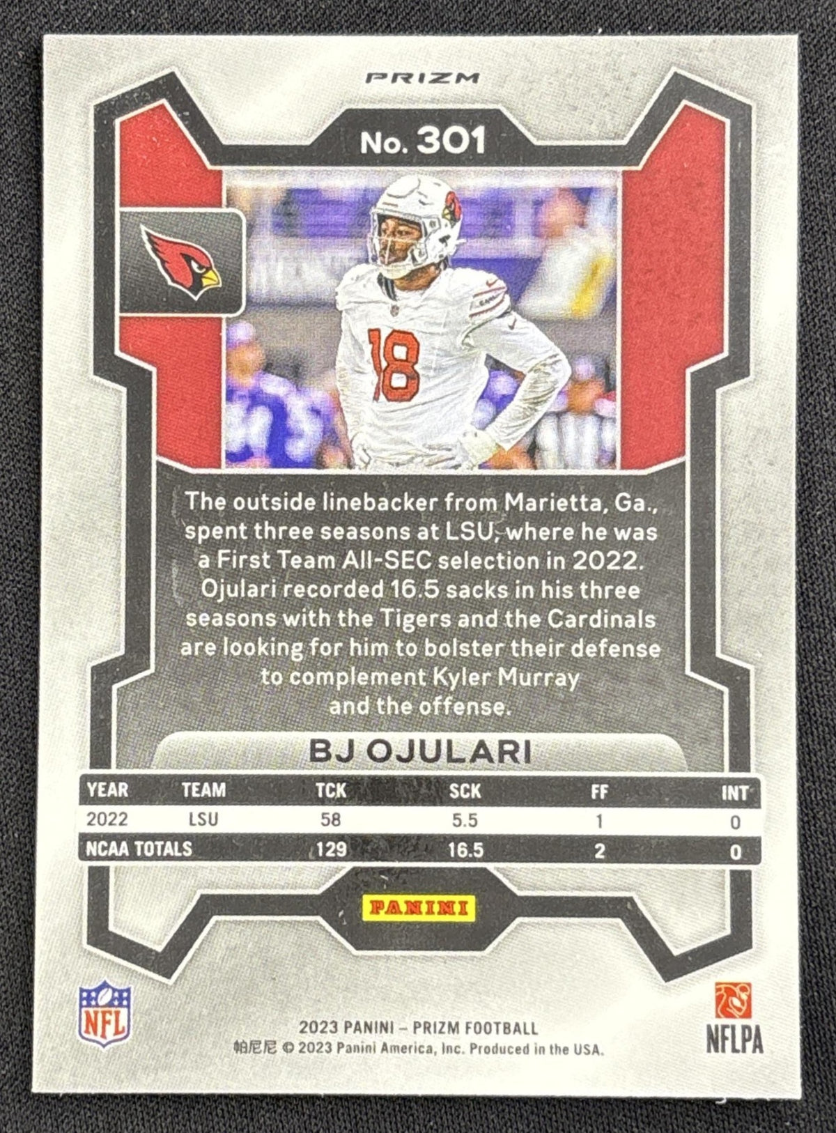 BJ Ojulari 2023 Panini Prizm Green Ice Cardinals