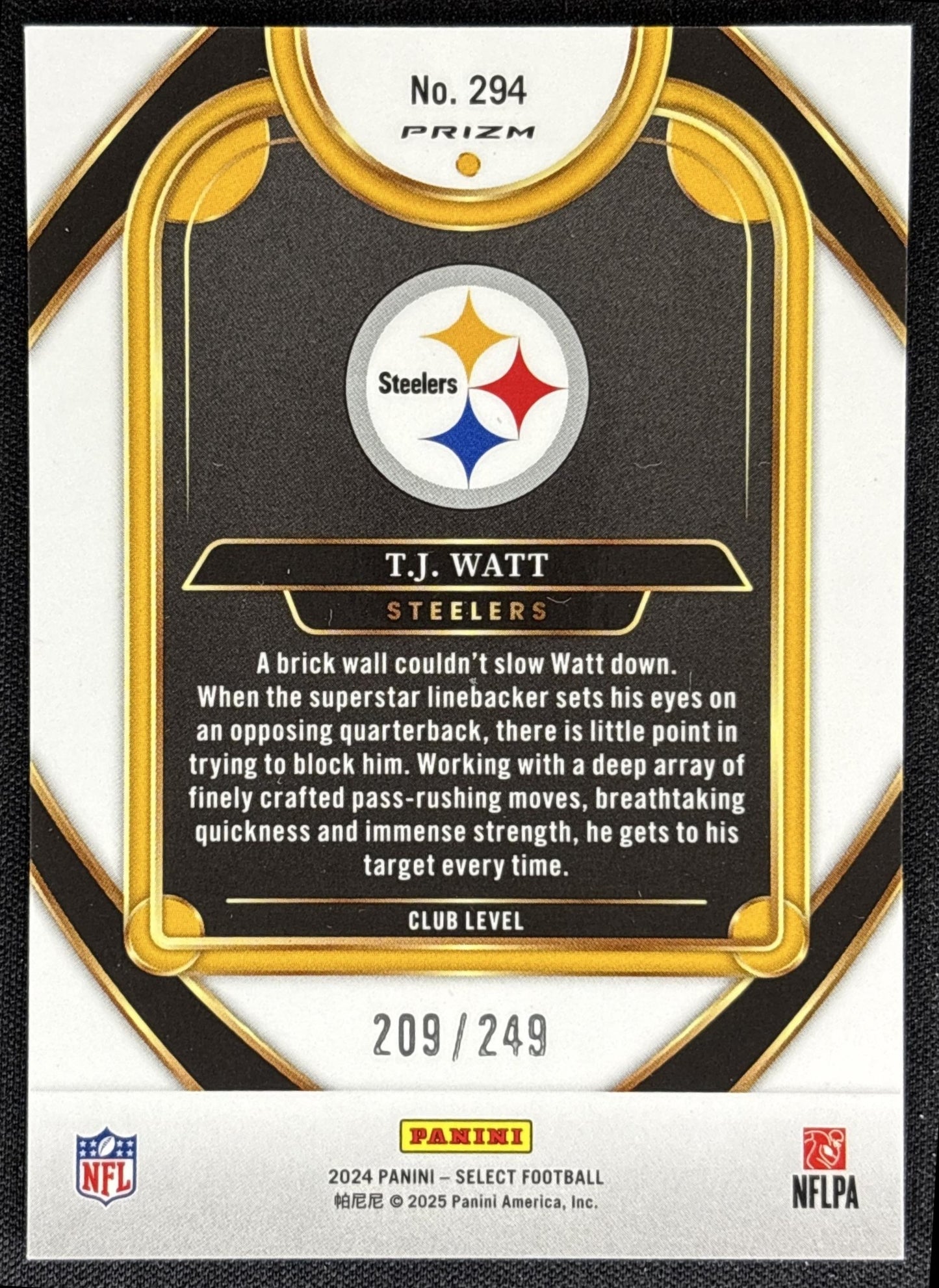 T.J. Watt 2024 Panini Select Club Red Prizm Shock /249 Steelers
