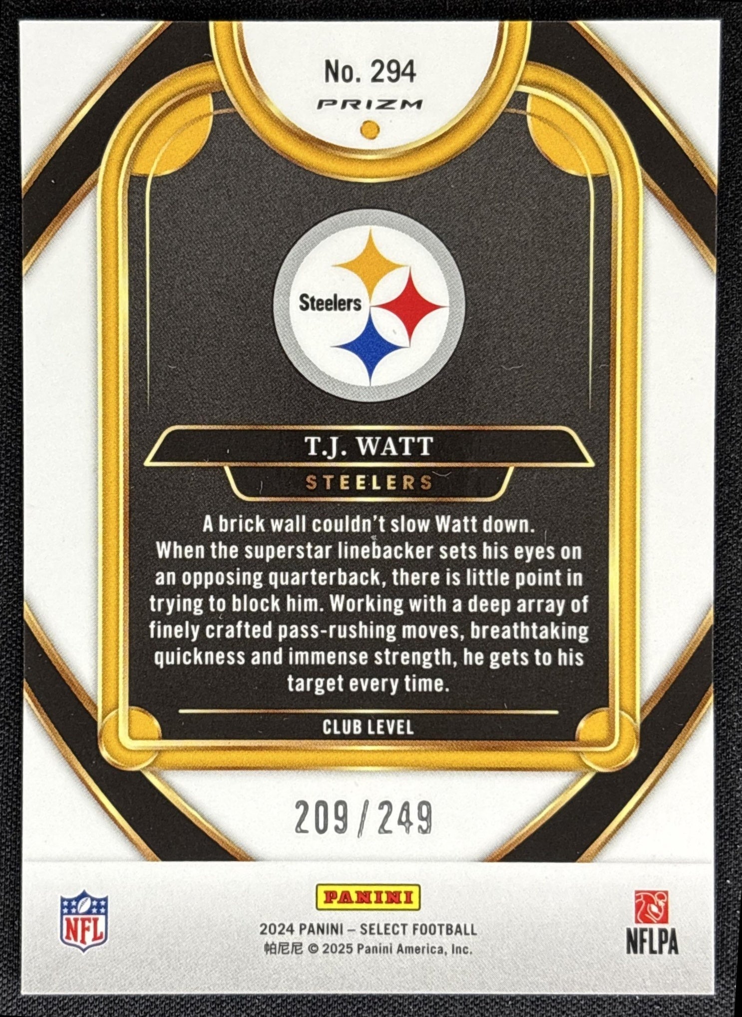 T.J. Watt 2024 Panini Select Club Red Prizm Shock /249 Steelers