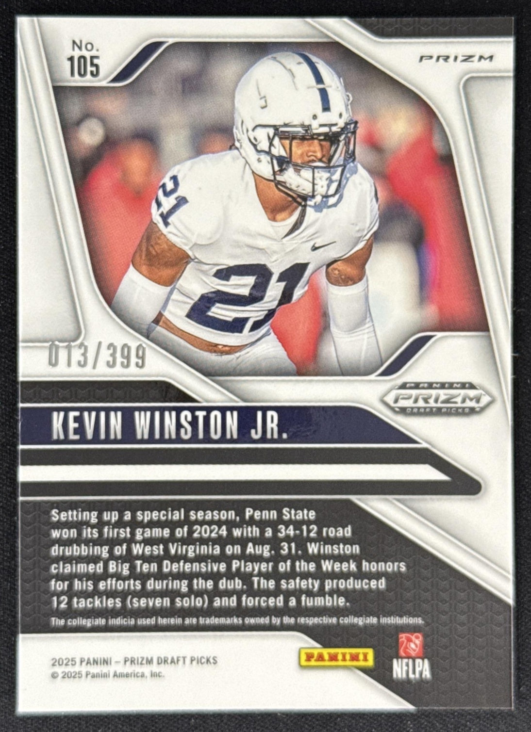 Kevin Winston Jr. 2025 Panini Prizm Draft Picks Red /399 Nittany Lions Sports Trading Card