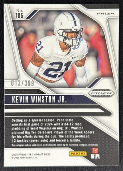 Kevin Winston Jr. 2025 Panini Prizm Draft Picks Red /399 Nittany Lions Sports Trading Card