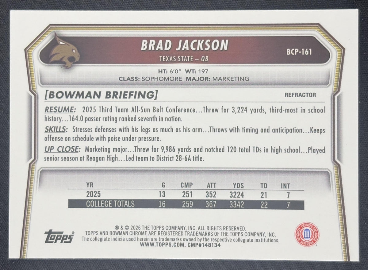 Brad Jackson 2026 Bowman Chrome Prospects Refractor /499 Bobcats