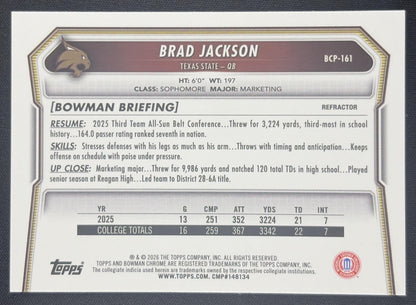 Brad Jackson 2026 Bowman Chrome Prospects Refractor /499 Bobcats