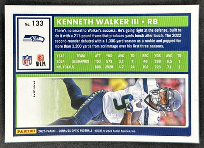 Kenneth Walker III 2025 Panini Donruss Optic Holo Prizm Seahawks back