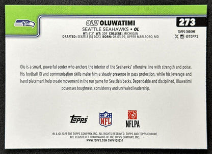 Olu Oluwatimi 2025 Topps Chrome Sapphire Seahawks Sports Trading Card