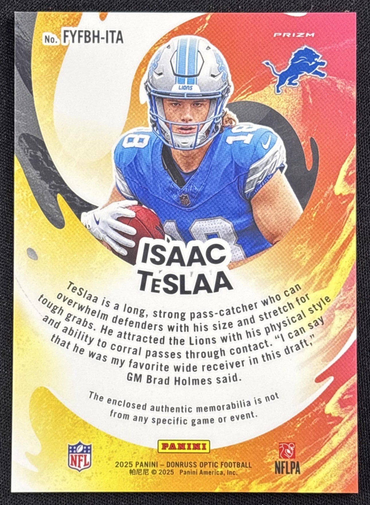 Isaac TeSlaa 2025 Panini Donruss Optic First Year Fresh Blue Hyper Prizm Lions