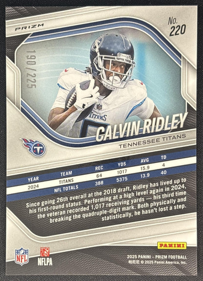 Calvin Ridley 2025 Panini Prizm Purple Ice /225 Titans back