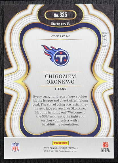 Chigoziem Okonkwo 2025 Panini Select Suite Level Blue Prizm /99 Titans back