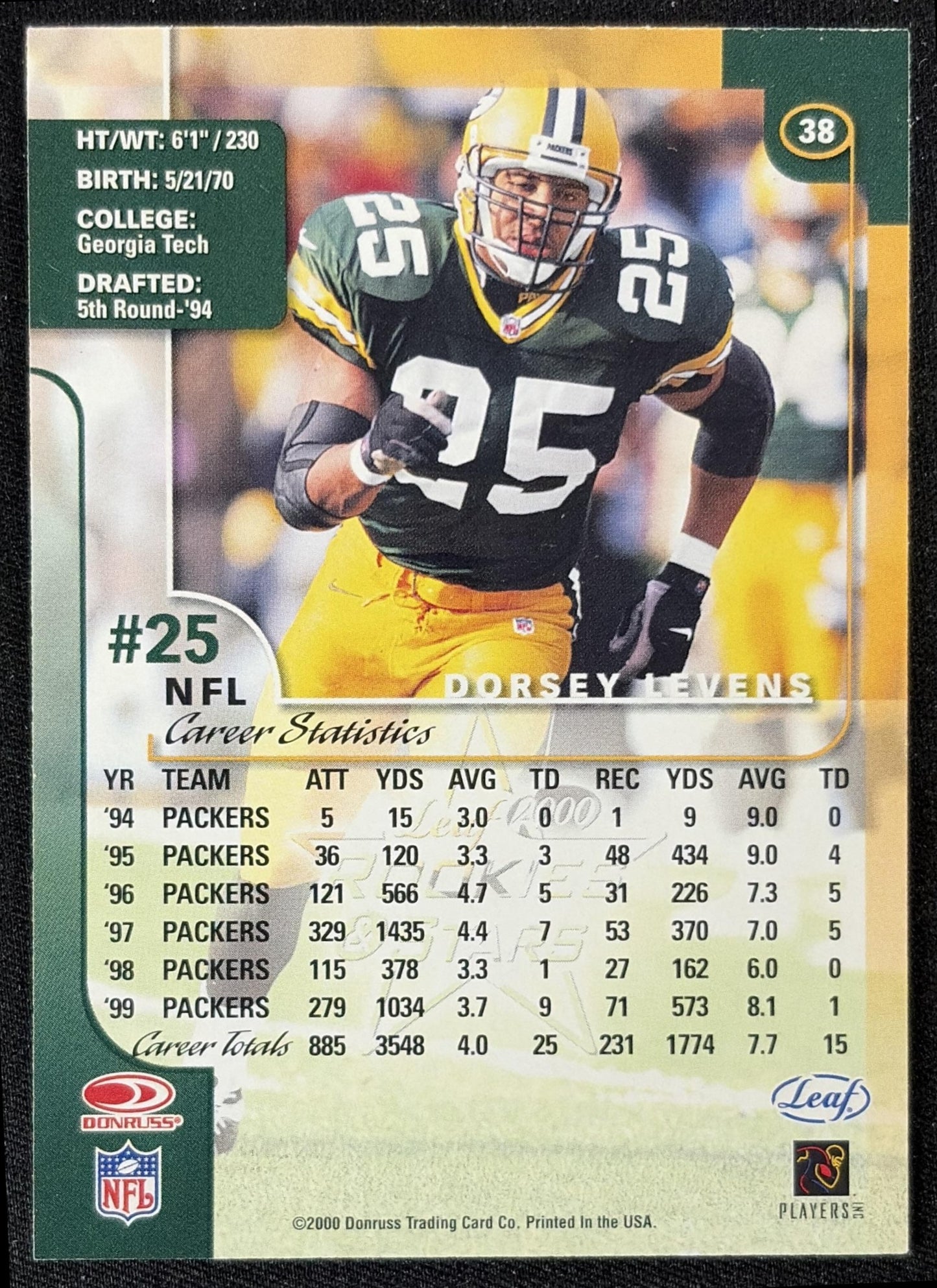 Dorsey Levens 2000 Donruss Rookies & Stars Packers