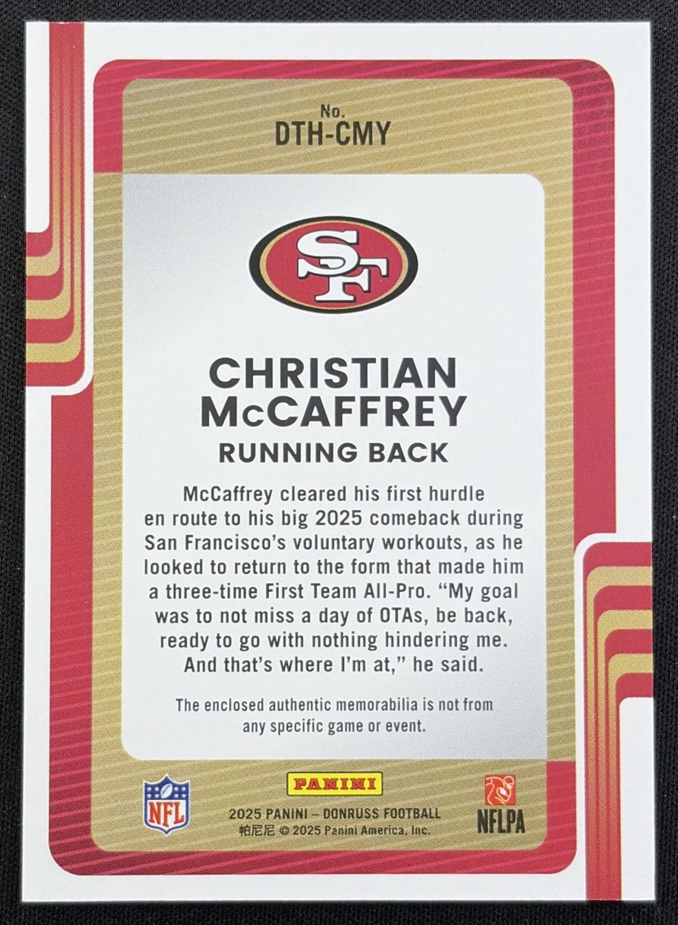 Christian McCaffrey 2025 Panini Donruss Threads 49ers