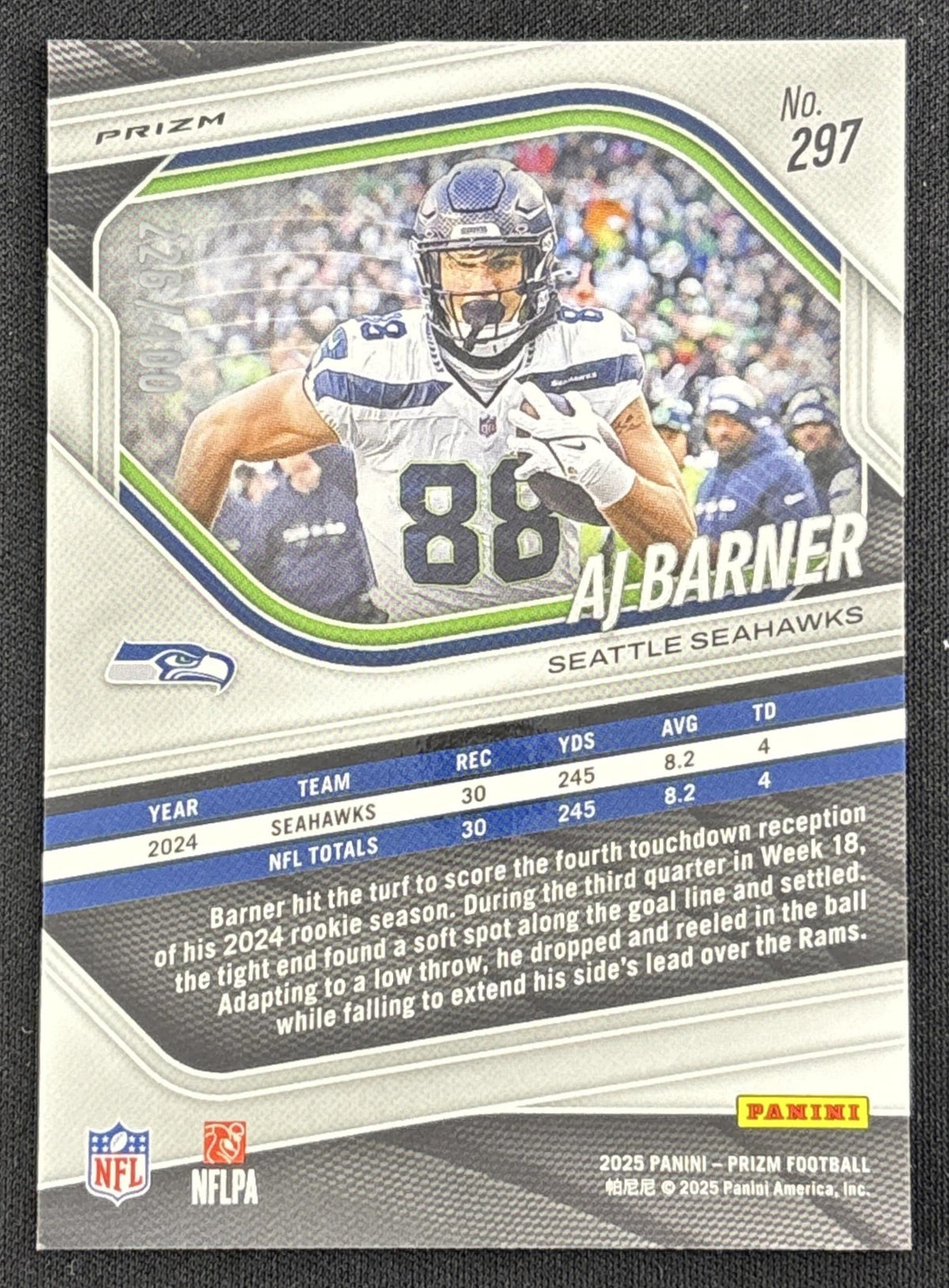 AJ Barner 2025 Panini Prizm Pandora /400 Seahawks