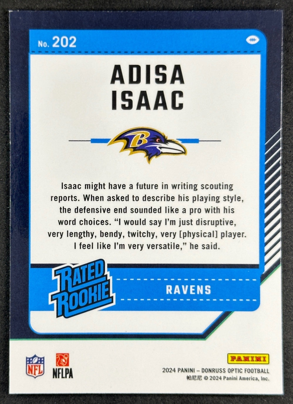 Adisa Isaac 2024 Donruss Optic Rated Rookie Ravens Football