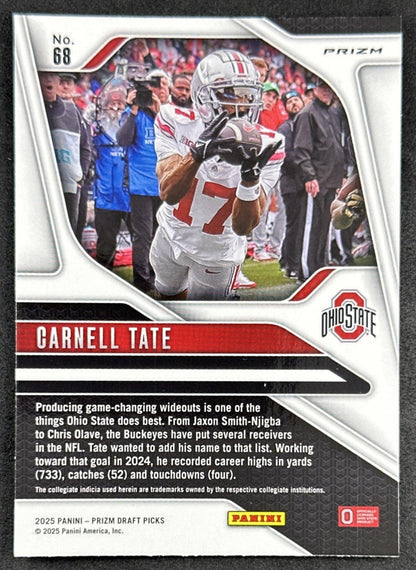 Carnell Tate 2025 Panini Prizm Draft Picks Silver Buckeyes back